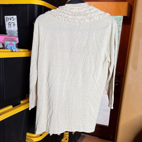 Willi Smith Cream Open-Front Cotton Blend Crochet Cardigan Size XL - Picture 7 of 10